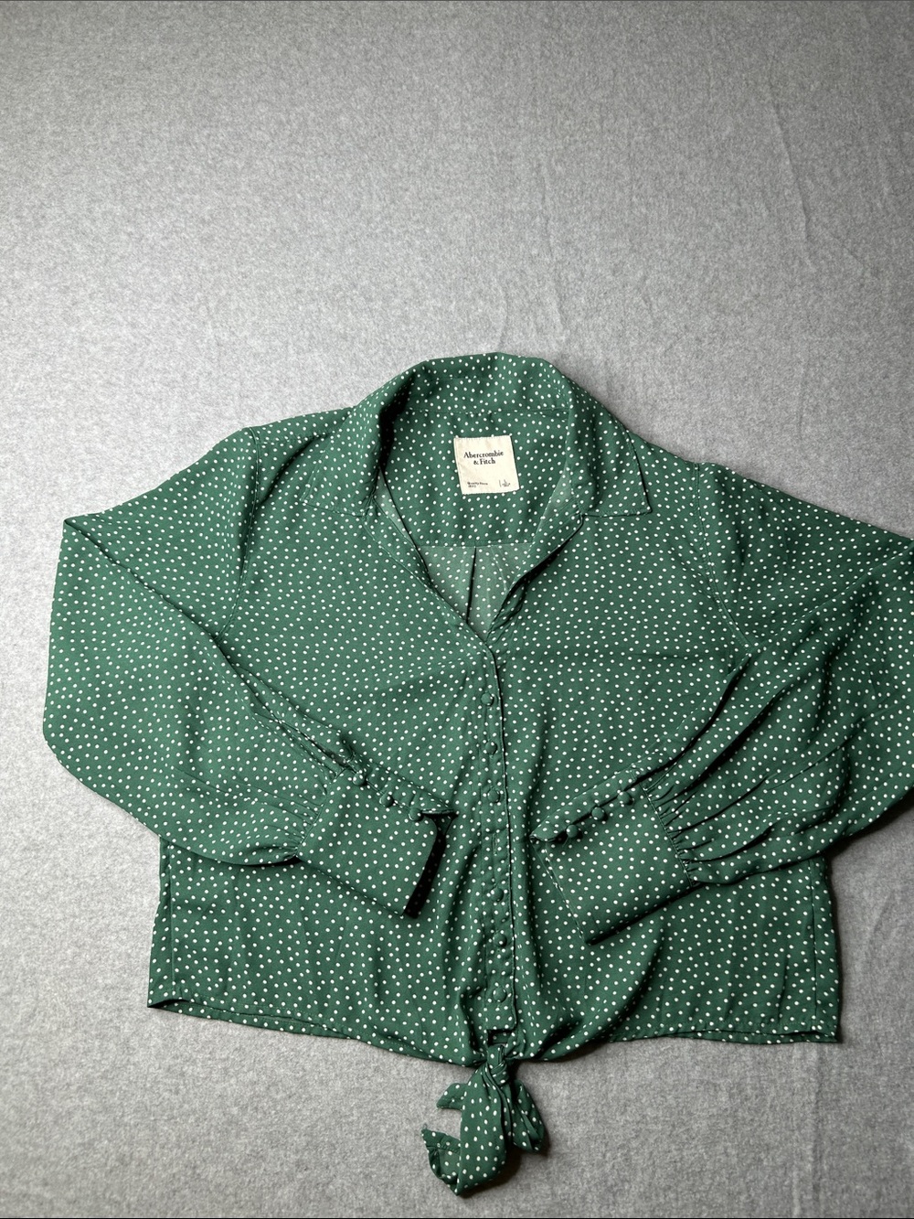 Abercrombie‎ & Fitch Forest Green Polka Dot Tie-Front Blouse